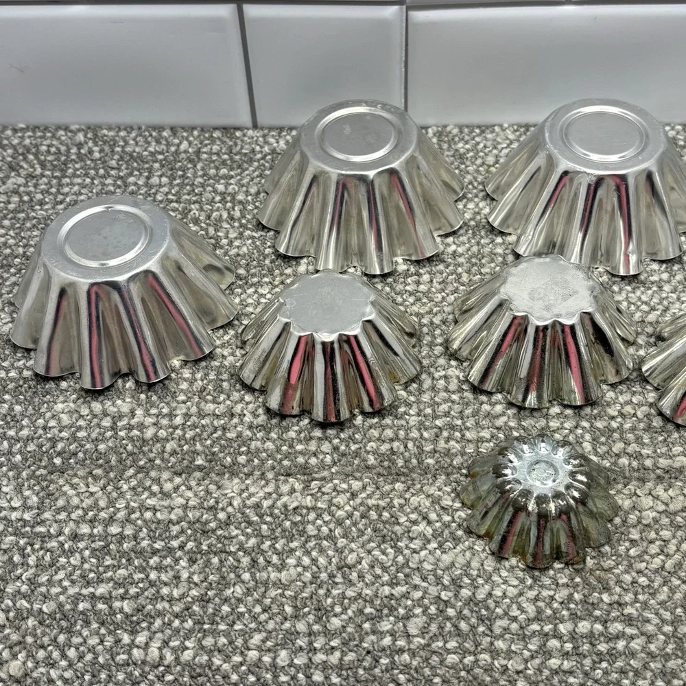 Aluminum‎ Molds VTG Scalloped Fluted Metal Tins Lot Of 9 Jello Cake